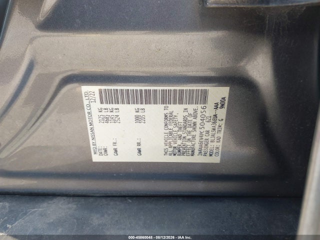 Auction sale of the 2023 Nissan Maxima Sr Xtronic Cvt, vin: 1N4AA6EV4PC504056, lot number: 45860048