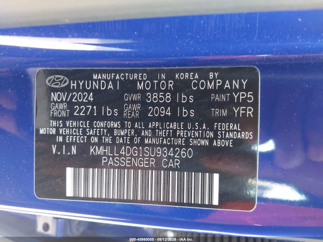 Aukcja sprzedaży 2025 Hyundai Elantra Se, vin: KMHLL4DG1SU934260, numer aukcji: 45860050