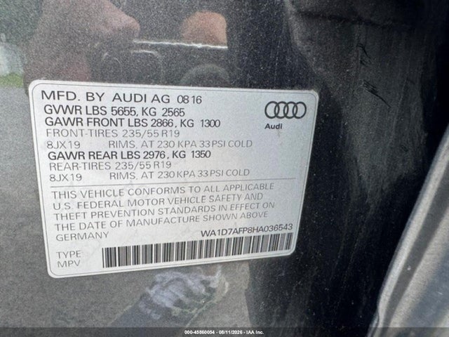 Продаж на аукціоні авто 2017 Audi Q5 3.0t Premium Plus, vin: WA1D7AFP8HA036543, номер лоту: 45860054