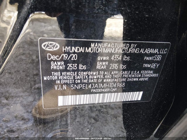 Продаж на аукціоні авто 2021 Hyundai Sonata Sel, vin: 5NPEL4JA1MH104968, номер лоту: 45860068