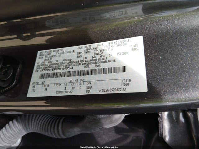 45860102 :رقم المزاد ، 1FTEW1EP9NFA45524 vin ، 2022 Ford F-150 Xlt مزاد بيع