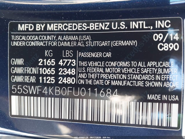 2015 Mercedes-benz C 300 Luxury 4matic მანქანა იყიდება აუქციონზე, vin: 55SWF4KB0FU011684, აუქციონის ნომერი: 45860128