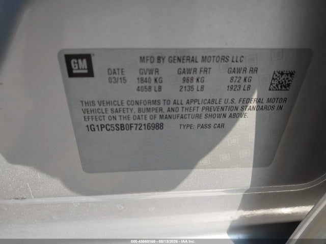 Продаж на аукціоні авто 2015 Chevrolet Cruze 1lt Auto, vin: 1G1PC5SB0F7216988, номер лоту: 45860166
