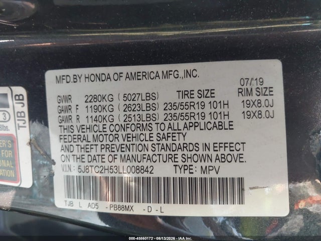 Продаж на аукціоні авто 2020 Acura Rdx Technology Package, vin: 5J8TC2H53LL008842, номер лоту: 45860172