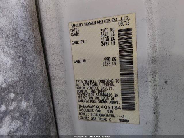 Aukcja sprzedaży 2016 Nissan Maxima 3.5 S, vin: 1N4AA6AP1GC405184, numer aukcji: 45860198