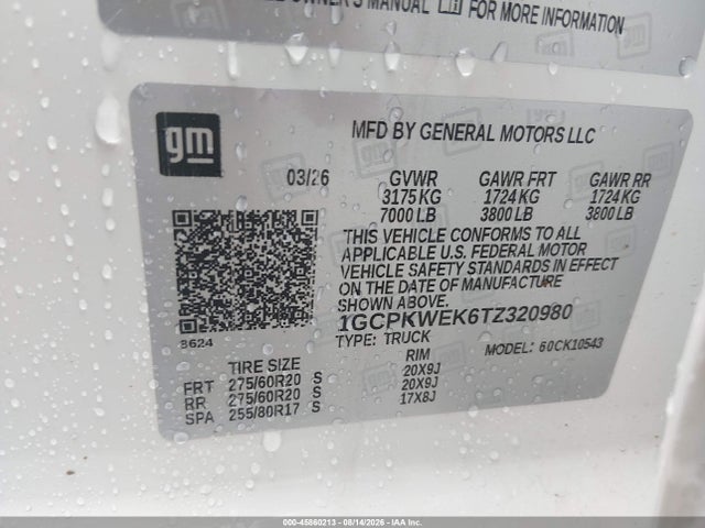 Продажа на аукционе авто 2026 Chevrolet Silverado 1500 4wd  Short Bed Rst, vin: 1GCPKWEK6TZ320980, номер лота: 45860213