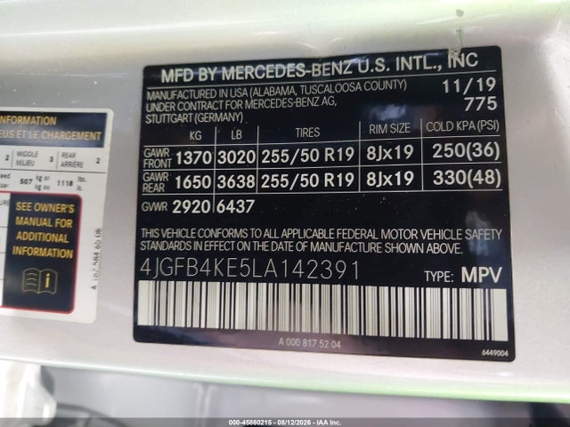 Продаж на аукціоні авто 2020 Mercedes-benz Gle 350 4matic, vin: 4JGFB4KE5LA142391, номер лоту: 45860215