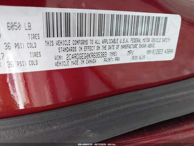 Продажа на аукционе авто 2019 Dodge Grand Caravan Gt, vin: 2C4RDGEG0KR635383, номер лота: 45860228