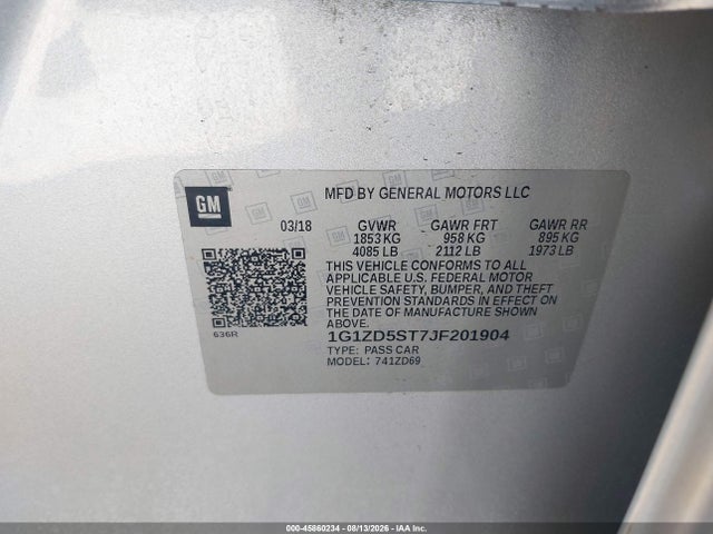 Auction sale of the 2018 Chevrolet Malibu Lt, vin: 1G1ZD5ST7JF201904, lot number: 45860234