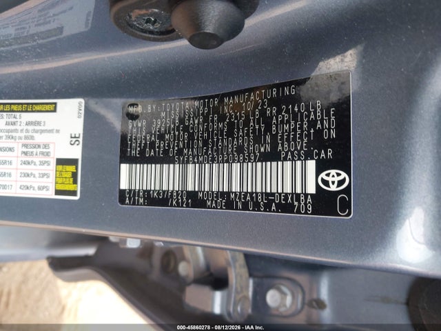 Aukcja sprzedaży 2024 Toyota Corolla Le, vin: 5YFB4MDE3RP098597, numer aukcji: 45860278