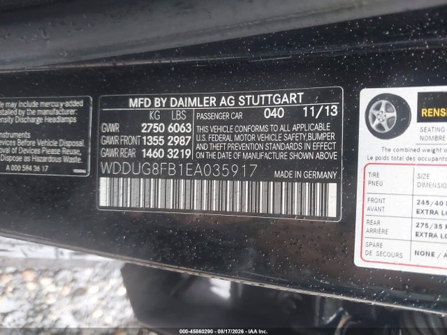 45860290 :رقم المزاد ، WDDUG8FB1EA035917 vin ، 2014 Mercedes-benz S 550 4matic مزاد بيع