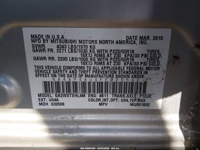 Aukcja sprzedaży 2015 Mitsubishi Outlander Sport Se, vin: 4A4AP4AU4FE029532, numer aukcji: 45860306