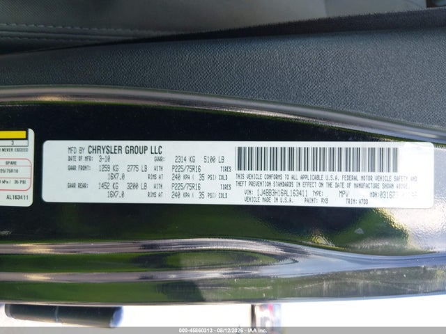 45860313 :رقم المزاد ، 1J4BB3H16AL163411 vin ، 2010 Jeep Wrangler Unlimited Sport مزاد بيع