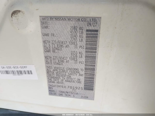 Aukcja sprzedaży 2018 Nissan Rogue S, vin: 5N1AT2MT6JC701925, numer aukcji: 45860341