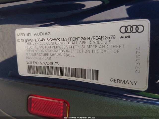 Aukcja sprzedaży 2019 Audi A5 45 Premium, vin: WAUENCF57KA069175, numer aukcji: 45860342