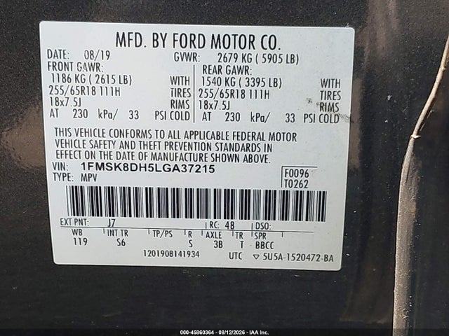 Продаж на аукціоні авто 2020 Ford Explorer Xlt, vin: 1FMSK8DH5LGA37215, номер лоту: 45860364