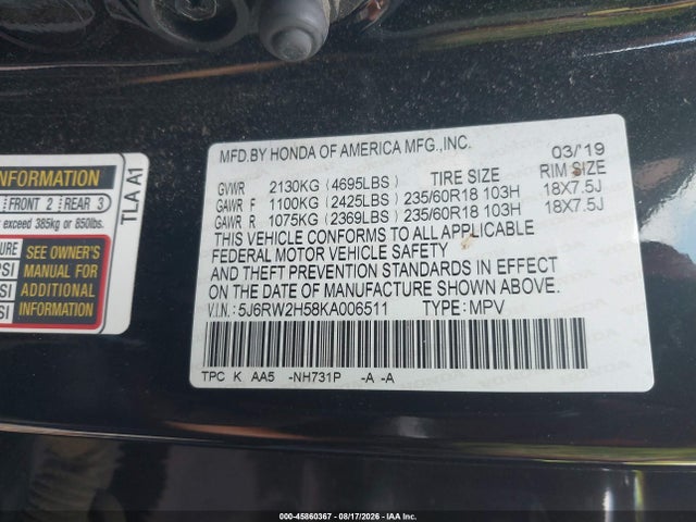 Honda CR-V EX 2019 5J6RW2H58KA006511 Image 9