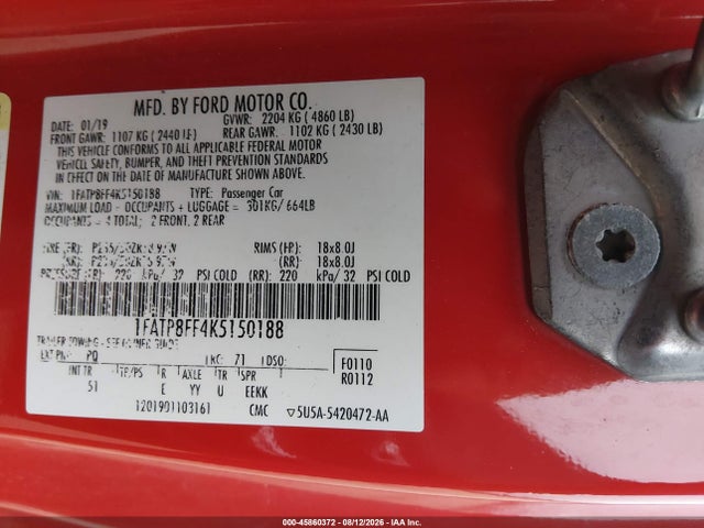 Продажа на аукционе авто 2019 Ford Mustang Gt Premium, vin: 1FATP8FF4K5150188, номер лота: 45860372
