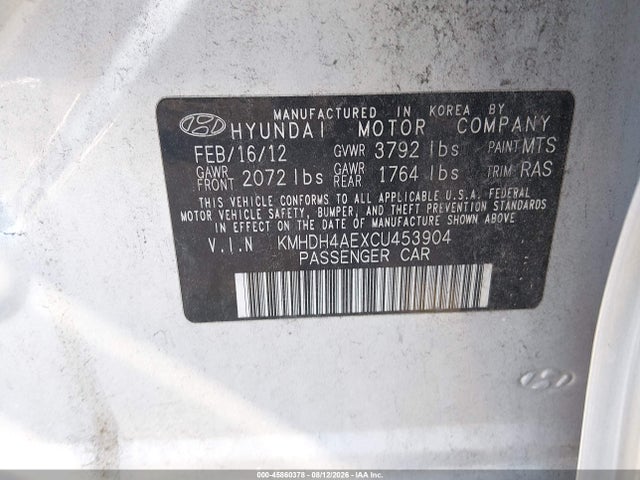 2012 Hyundai Elantra Gls (ulsan Plant) მანქანა იყიდება აუქციონზე, vin: KMHDH4AEXCU453904, აუქციონის ნომერი: 45860378