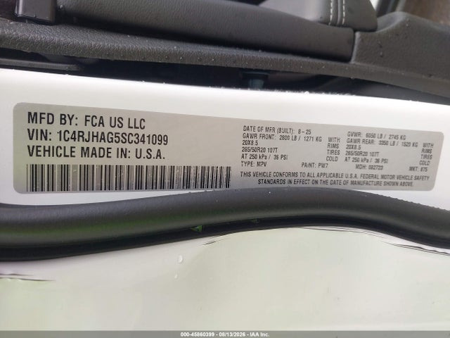 Продаж на аукціоні авто 2025 Jeep Grand Cherokee Altitude X 4x4, vin: 1C4RJHAG5SC341099, номер лоту: 45860399