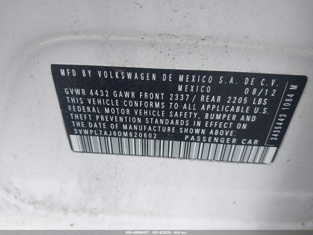 2013 Volkswagen Jetta Sportwagen 2.0l Tdi მანქანა იყიდება აუქციონზე, vin: 3VWPL7AJ6DM620602, აუქციონის ნომერი: 45860437