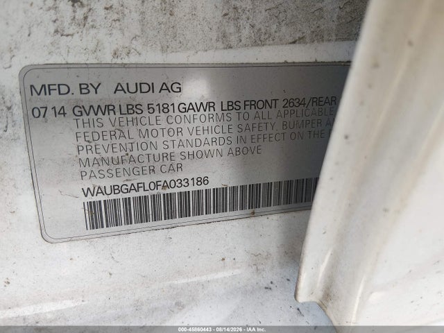 45860443 :رقم المزاد ، WAUBGAFL0FA033186 vin ، 2015 Audi S4 3.0t Premium Plus مزاد بيع