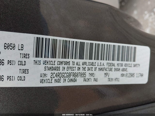 Продажа на аукционе авто 2015 Dodge Grand Caravan Sxt, vin: 2C4RDGCG8FR607095, номер лота: 45860452