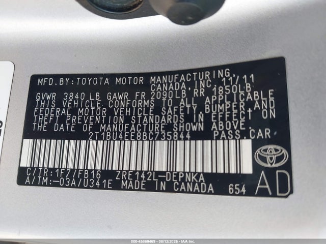 Продаж на аукціоні авто 2011 Toyota Corolla Le, vin: 2T1BU4EE8BC735844, номер лоту: 45860469