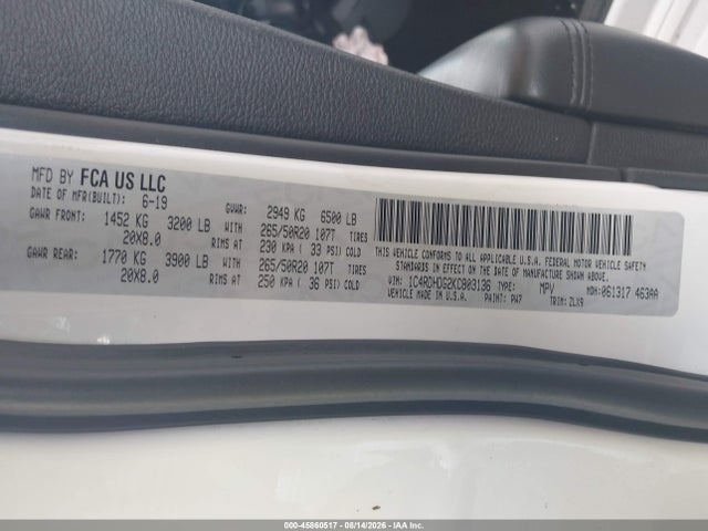 2019 Dodge Durango Gt Plus Rwd მანქანა იყიდება აუქციონზე, vin: 1C4RDHDG2KC803136, აუქციონის ნომერი: 45860517