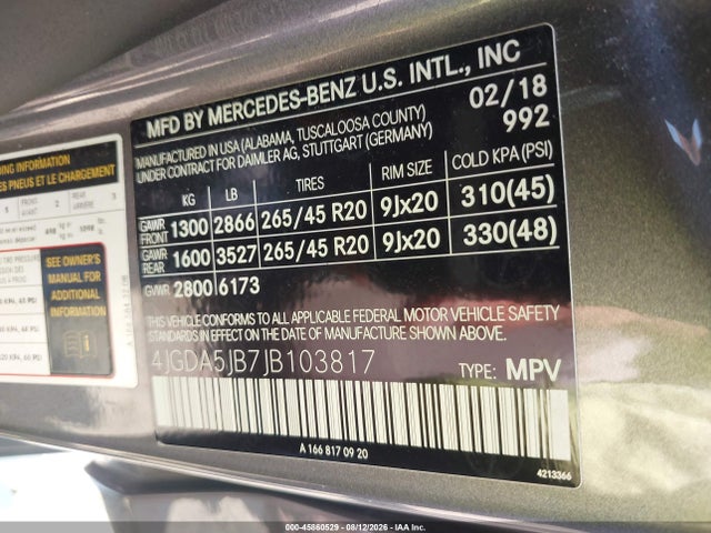Auction sale of the 2018 Mercedes-benz Gle 350, vin: 4JGDA5JB7JB103817, lot number: 45860529