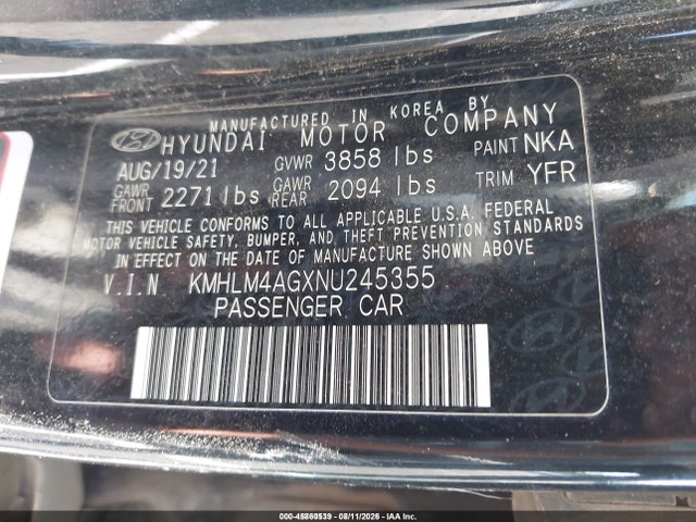 Aukcja sprzedaży 2022 Hyundai Elantra Sel, vin: KMHLM4AGXNU245355, numer aukcji: 45860539