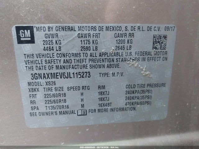 Продажа на аукционе авто 2018 Chevrolet Equinox Premier, vin: 3GNAXMEV6JL115273, номер лота: 45860549