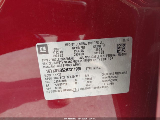 Aukcja sprzedaży 2017 Cadillac Xt5 Luxury, vin: 1GYKNBRS2HZ311960, numer aukcji: 45860582