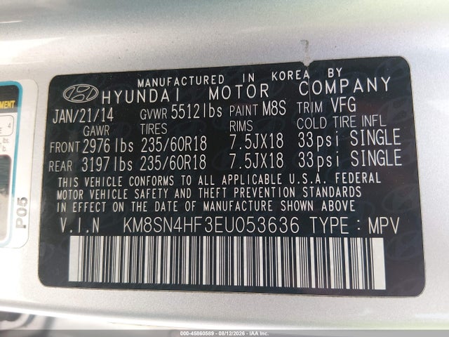 Hyundai Santa Fe Limited 2014 KM8SN4HF3EU053636 Image 9