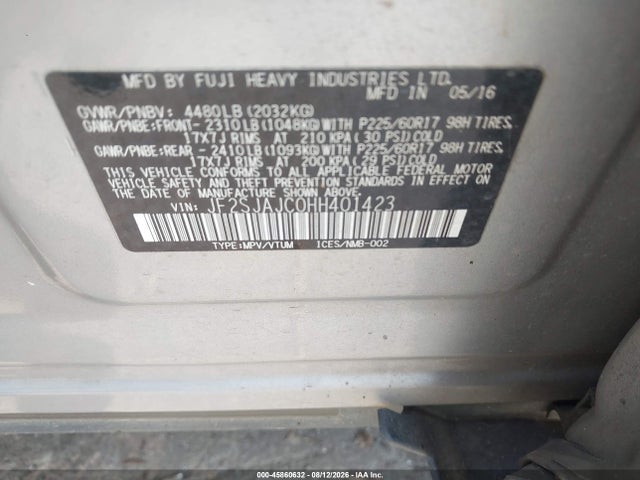 Продаж на аукціоні авто 2017 Subaru Forester 2.5i Limited, vin: JF2SJAJC0HH401423, номер лоту: 45860632
