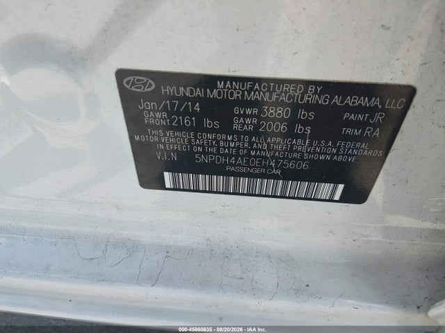 5NPDH4AE0EH475606 Hyundai ELANTRA SE