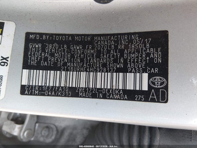 Toyota COROLLA L 2017 2T1BURHE4HC928137 Image 9