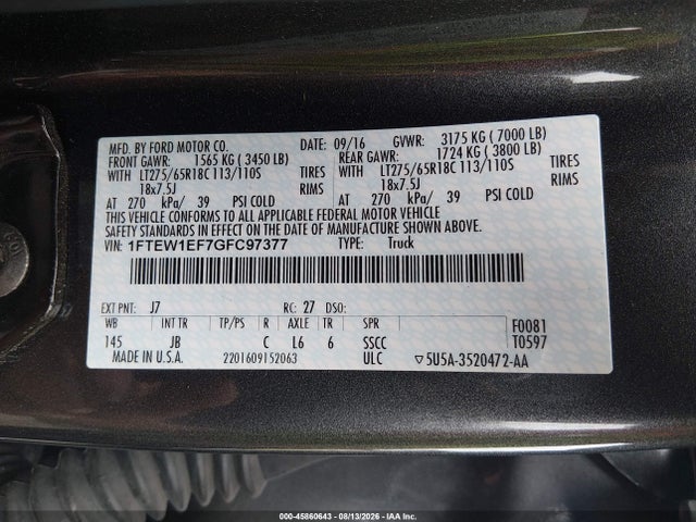 1FTEW1EF7GFC97377 Ford F-150 Xlt