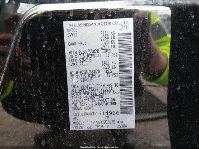 Продажа на аукционе авто 2017 Infiniti Qx60, vin: 5N1DL0MMXHC514966, номер лота: 45860653