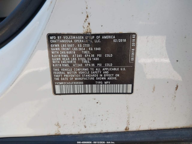 Продаж на аукціоні авто 2018 Volkswagen Atlas 3.6l V6 Sel, vin: 1V2MR2CA3JC555580, номер лоту: 45860656