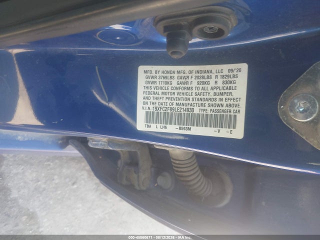 Продаж на аукціоні авто 2020 Honda Civic Sport, vin: 19XFC2F89LE214930, номер лоту: 45860671