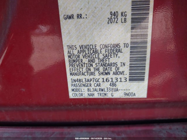 Продажа на аукционе авто 2016 Nissan Altima 3.5 Sl/3.5 Sr, vin: 1N4BL3AP7GC161313, номер лота: 45860686
