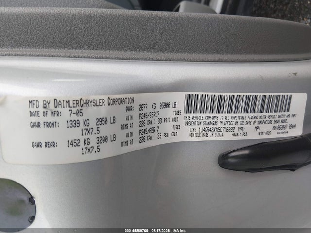45860709 :رقم المزاد ، 1J4GR48KX5C716082 vin ، 2005 Jeep Grand Cherokee Laredo مزاد بيع