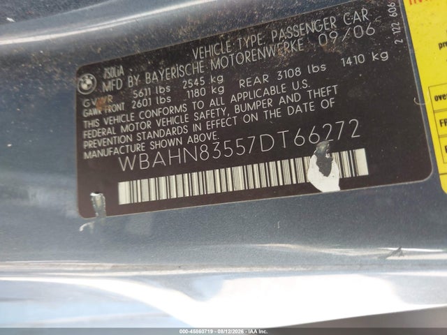 45860719 :رقم المزاد ، WBAHN83557DT66272 vin ، 2007 Bmw 750li مزاد بيع