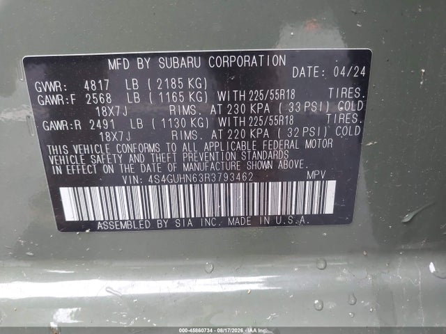 Aukcja sprzedaży 2024 Subaru Crosstrek Limited, vin: 4S4GUHN63R3793462, numer aukcji: 45860734