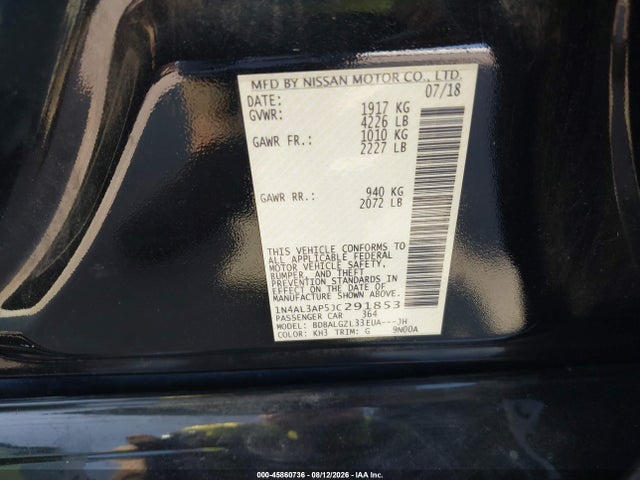 45860736 :رقم المزاد ، 1N4AL3AP5JC291853 vin ، 2018 Nissan Altima 2.5 S مزاد بيع