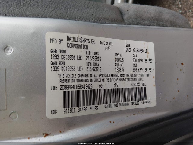 45860740 :رقم المزاد ، 2C8GP64L65R418429 vin ، 2005 Chrysler Town & Country Limited مزاد بيع
