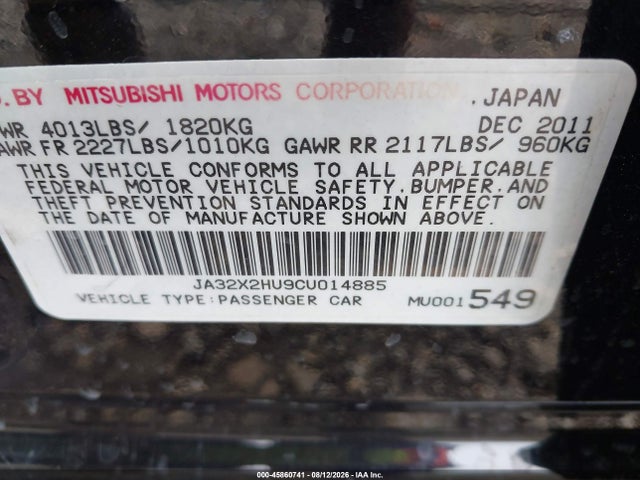 Aukcja sprzedaży 2012 Mitsubishi Lancer Sportback Es, vin: JA32X2HU9CU014885, numer aukcji: 45860741