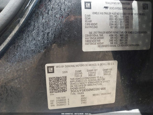 Aukcja sprzedaży 2021 Chevrolet Silverado 1500 4wd  Short Bed Ltz, vin: 3GCUYGED2MG187466, numer aukcji: 45860742