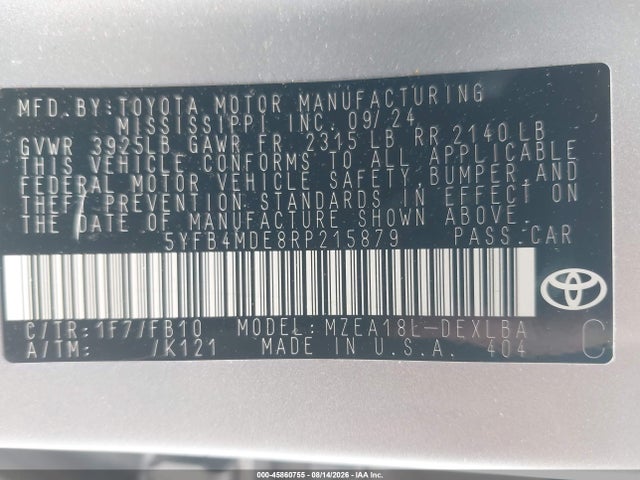 5YFB4MDE8RP215879 Toyota COROLLA LE